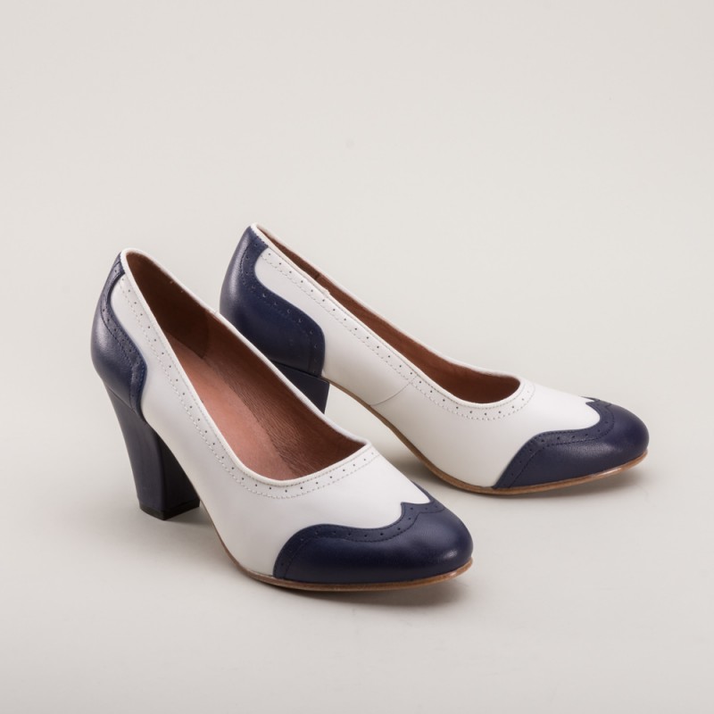Peggy 1940s Spectator Pumps (Navy/White 